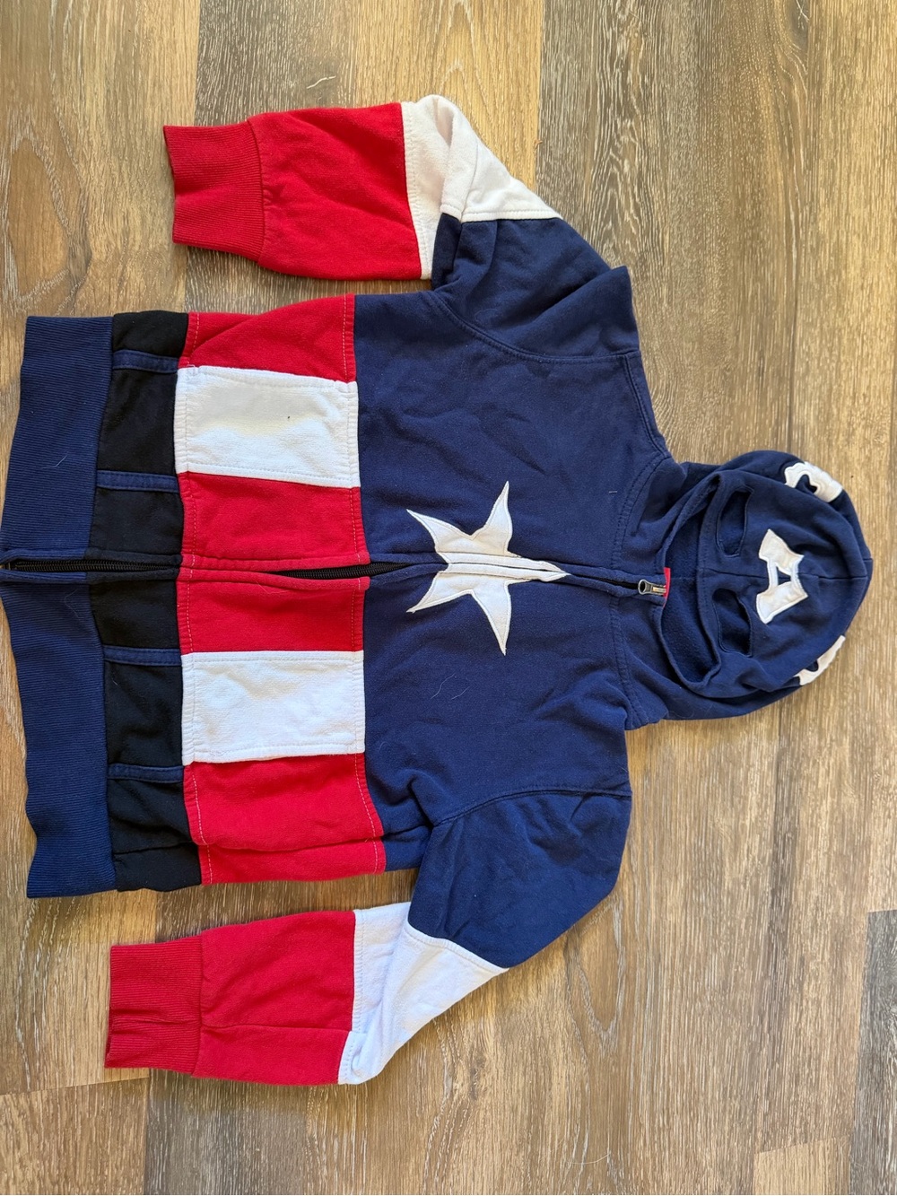 Kids Captain America Navy Red White Star Zip-Up Hoodie with mask